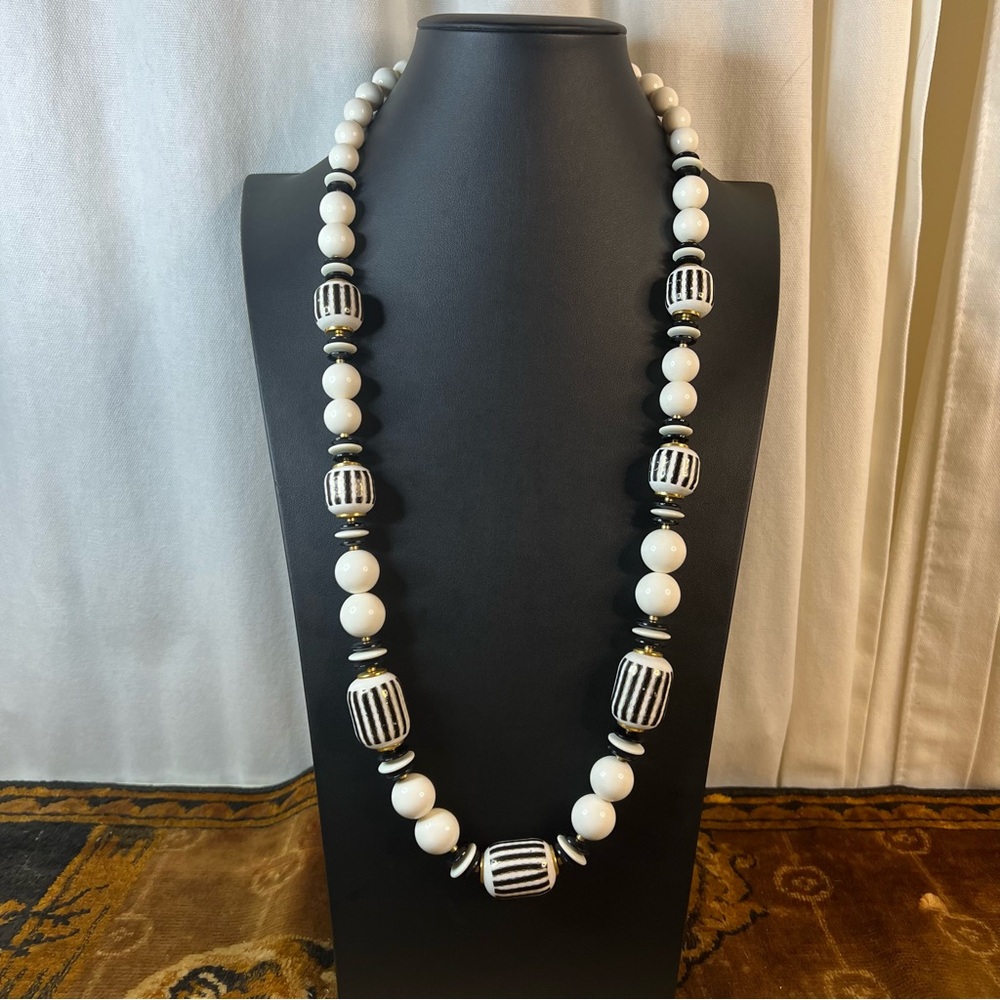 Porcelain Japan Necklace Vintage Hand Painted Black, White & Gold